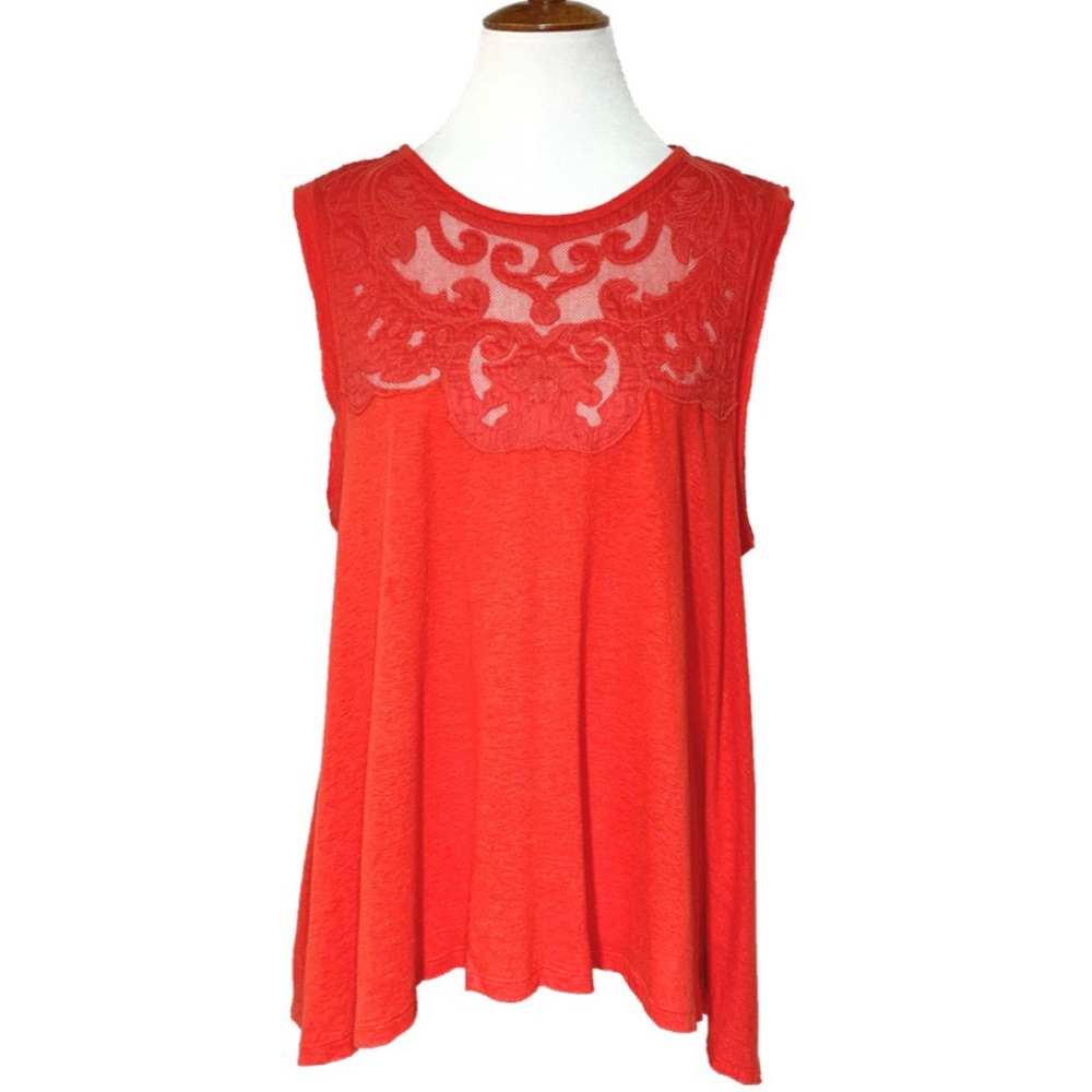 SOLD-Free People Lace Neck Red Sleeveless Swing Tunic - Picture 2 of 13